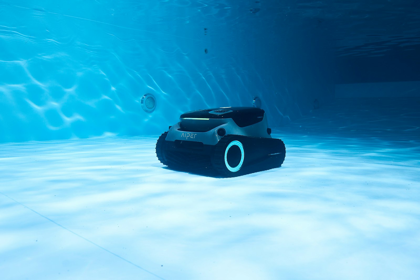 Robotic pool cleaner working underwater