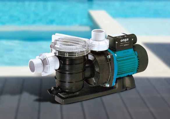 A variable-speed pool pump installed poolside